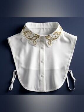 Embroidered Detachable White Collar Bib with Gold Accent